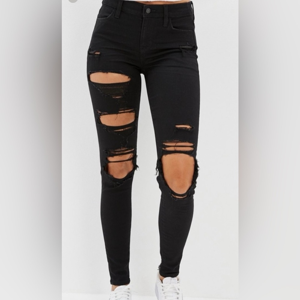 American Eagle ripped black low rise jeans